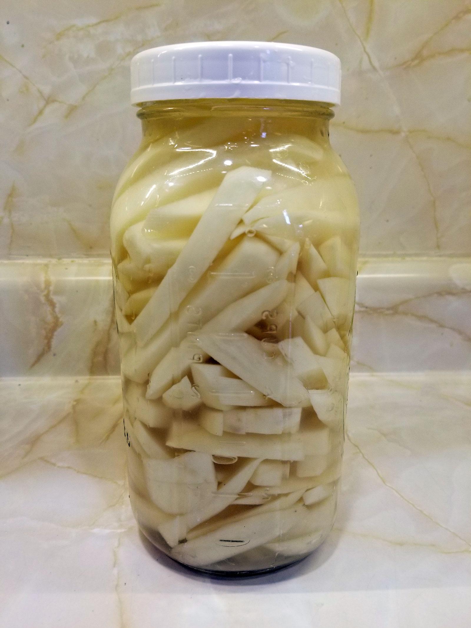 Ferment potatoes in a large vessel for two days before cooking. 